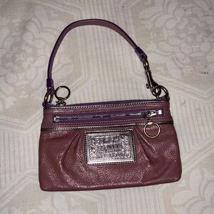 Coach Mauve Leather Wristlet with Purple Trim
